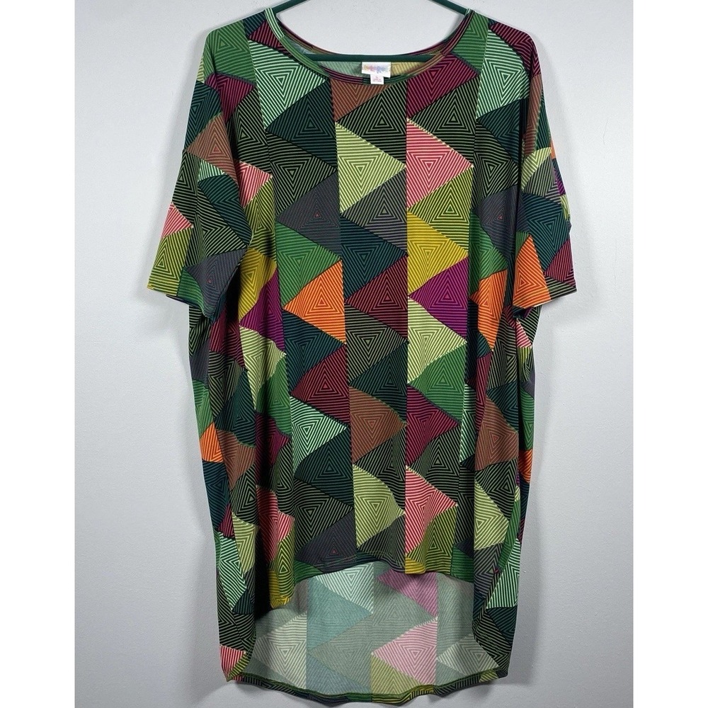 Lularoe Women's Irma Green Black Pink High Low‎  Tunic Top Size Small 4 6